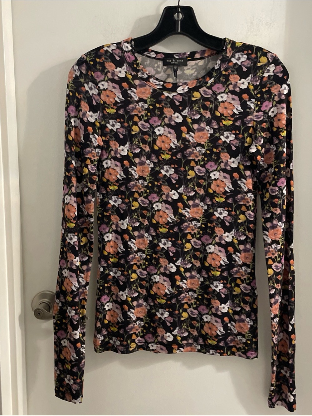 RAG & BONE XS Sabeen Floral Viscose Blend Long Sleeve T-Shirt